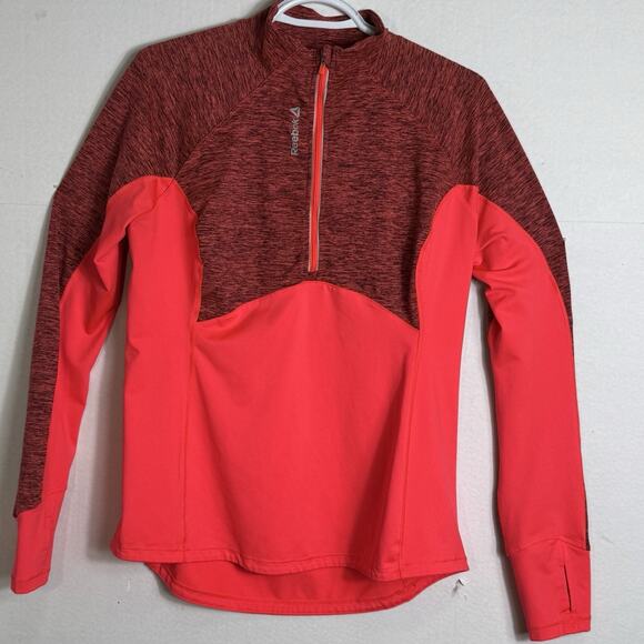 Reebok Mens XL Quarter Zip Pullover Red Black Long Sleeve Running Training Shirt - Picture 1 of 8